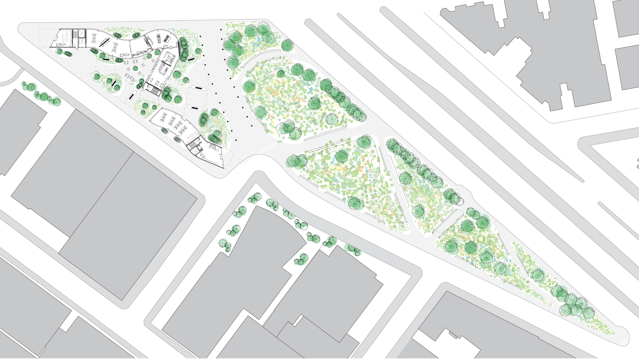 Site plan of Cross Pollinate with a proposed adjacent park