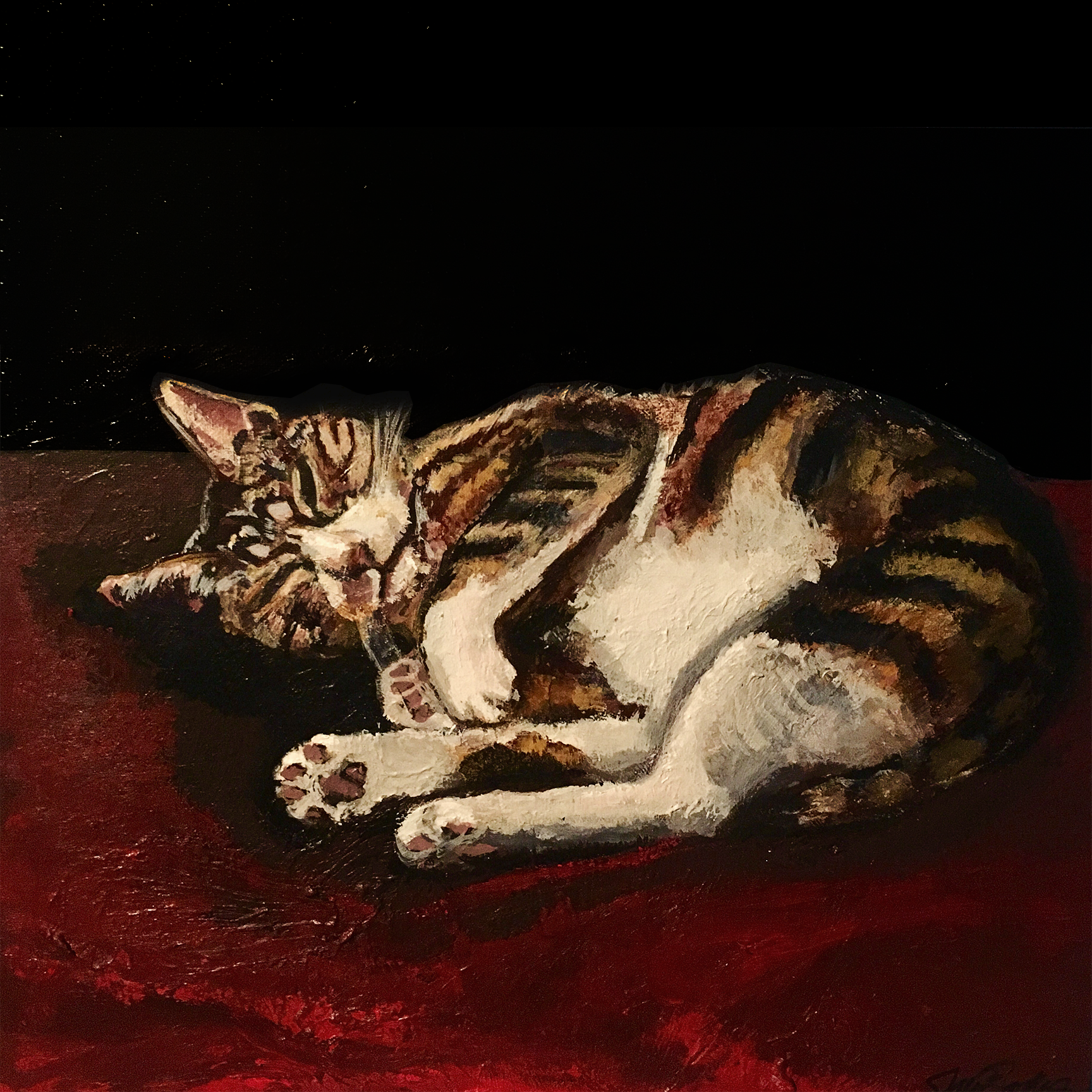 Sleeping Cat (2018) acrylics on canvas, 16 x 20"