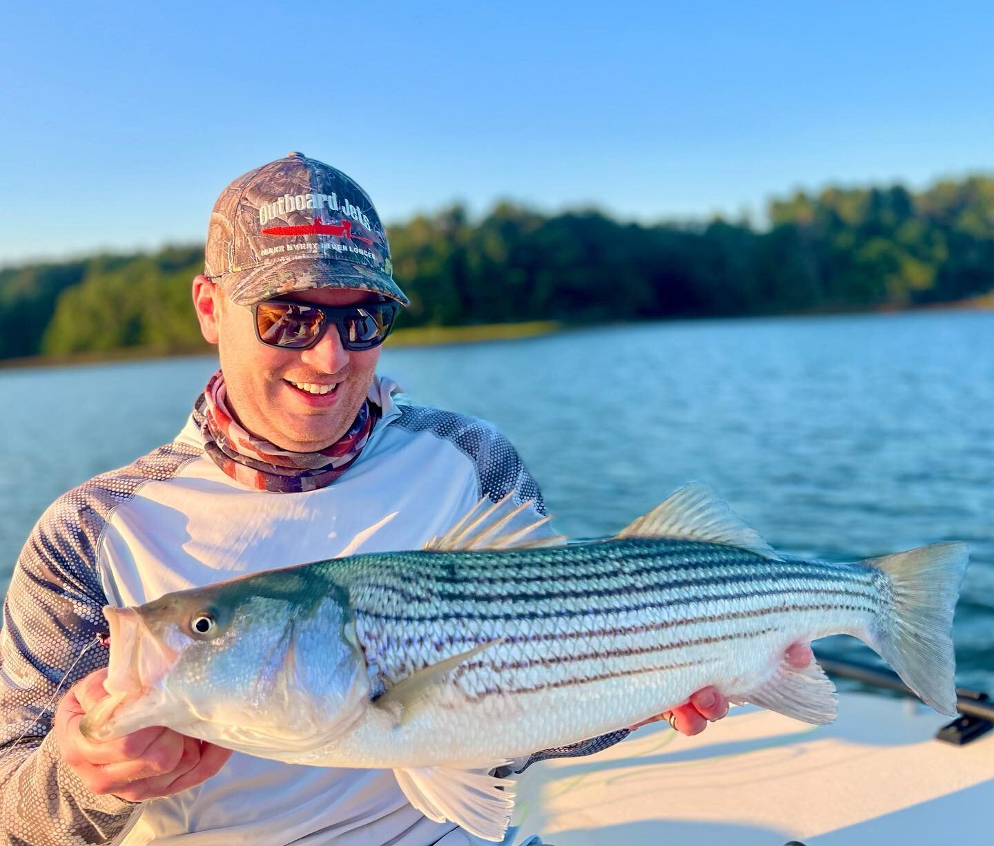 Had the pleasure of guiding @ontheriseflyfishing for his first striper, and it didn&rsquo;t take long after it got light out to accomplish that in style with an impressive shot and fight. Then it was rinse n repeat on replay! His face says it all, so