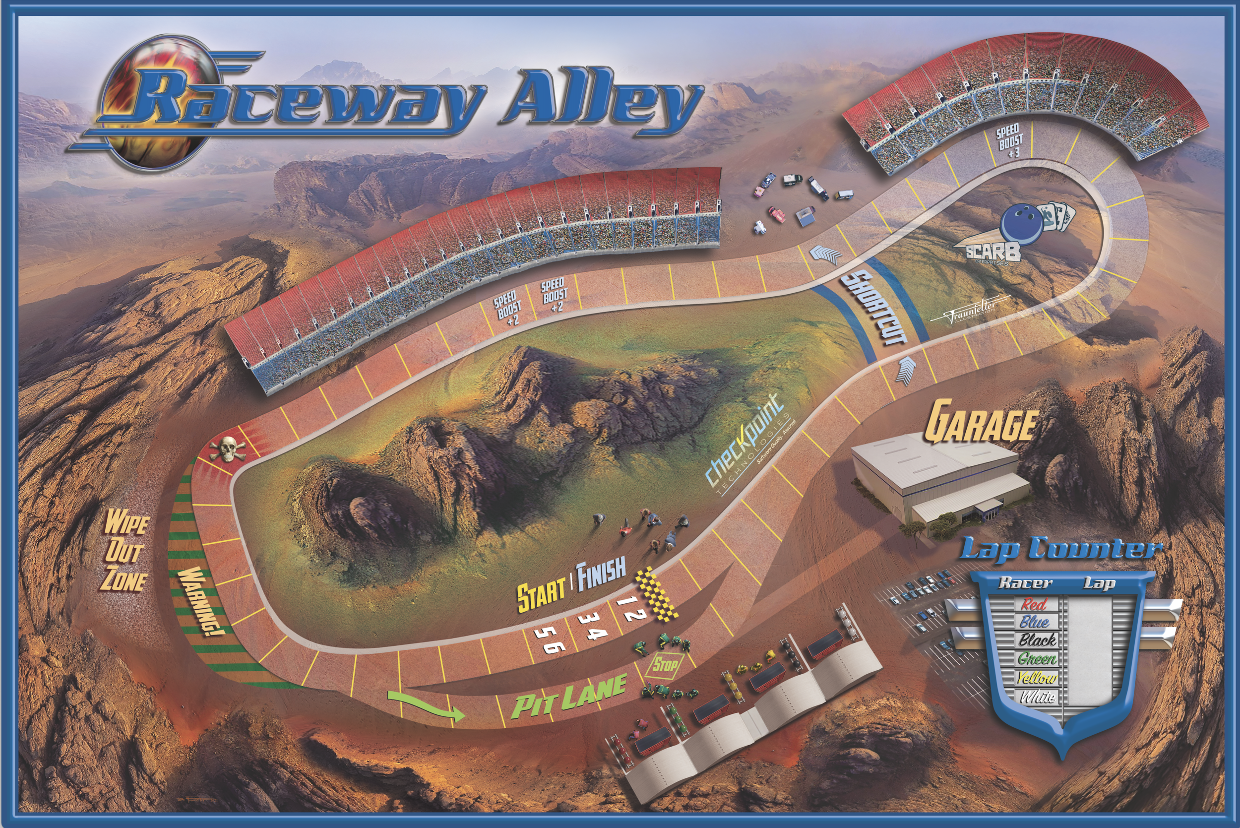 Raceway Alley board artwork by Brad Fraunfelter