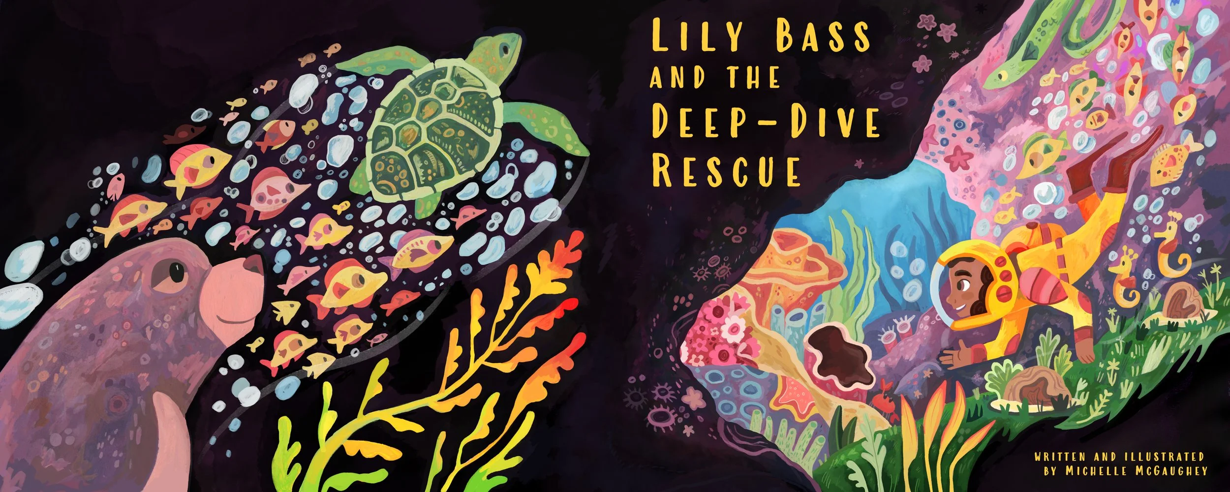 Lily Bass and the Deep-Dive Rescue Cover. Gouache and digital. 2026.