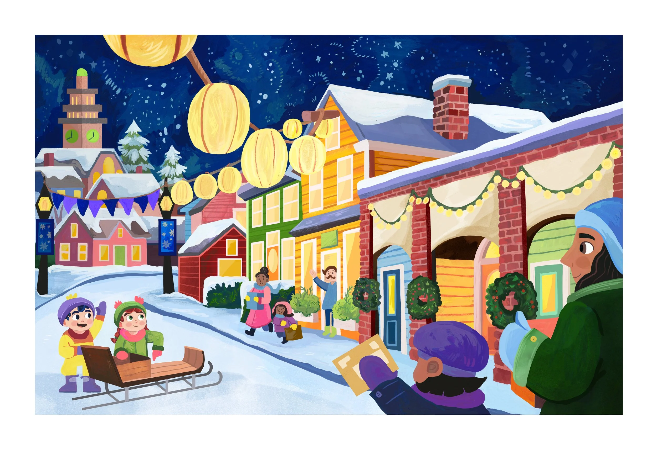 Winter Street. Gouache and digital. 2025.