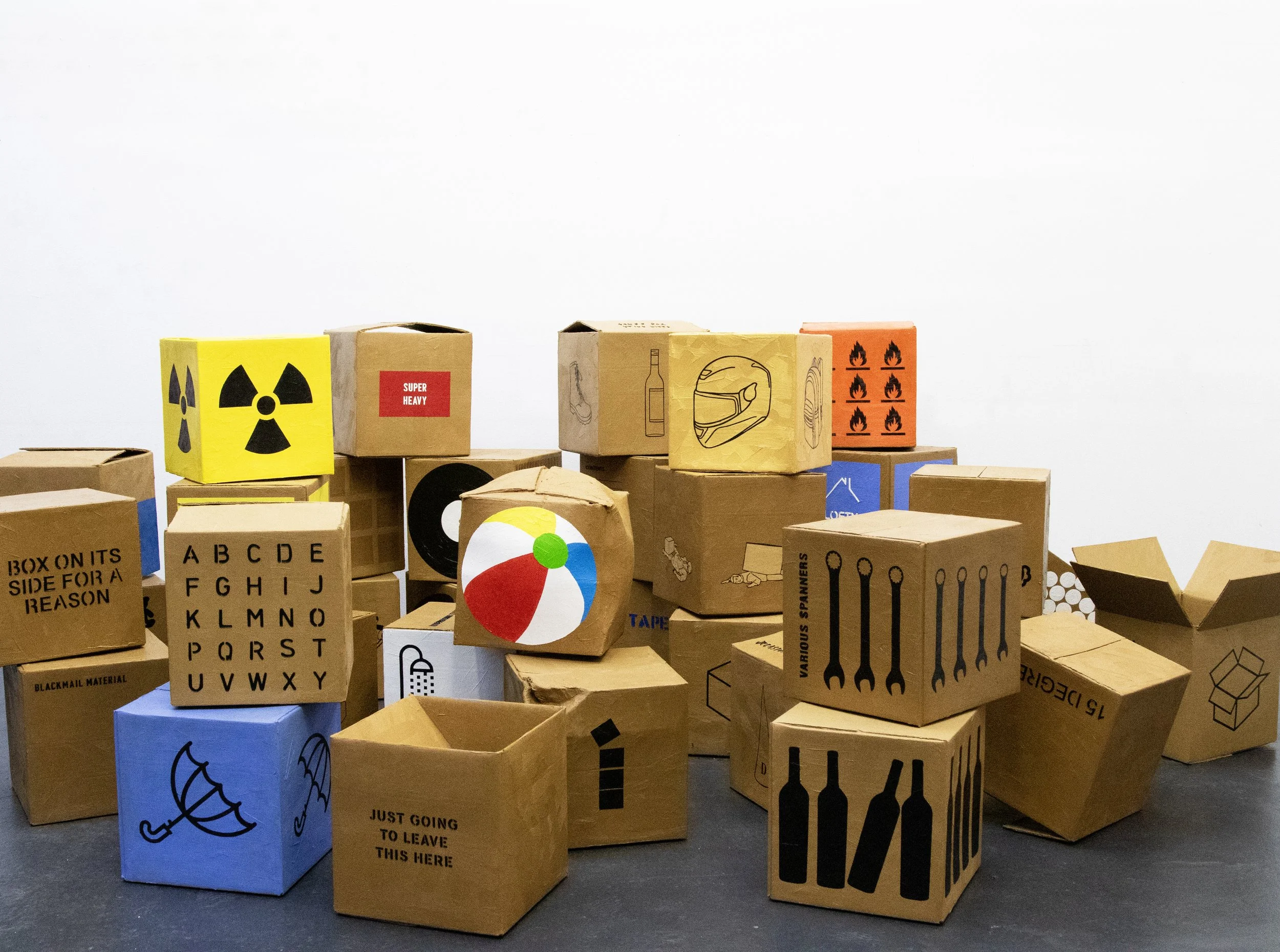 STILL LIFE (2025) - 100 cardboard boxes, oil paint