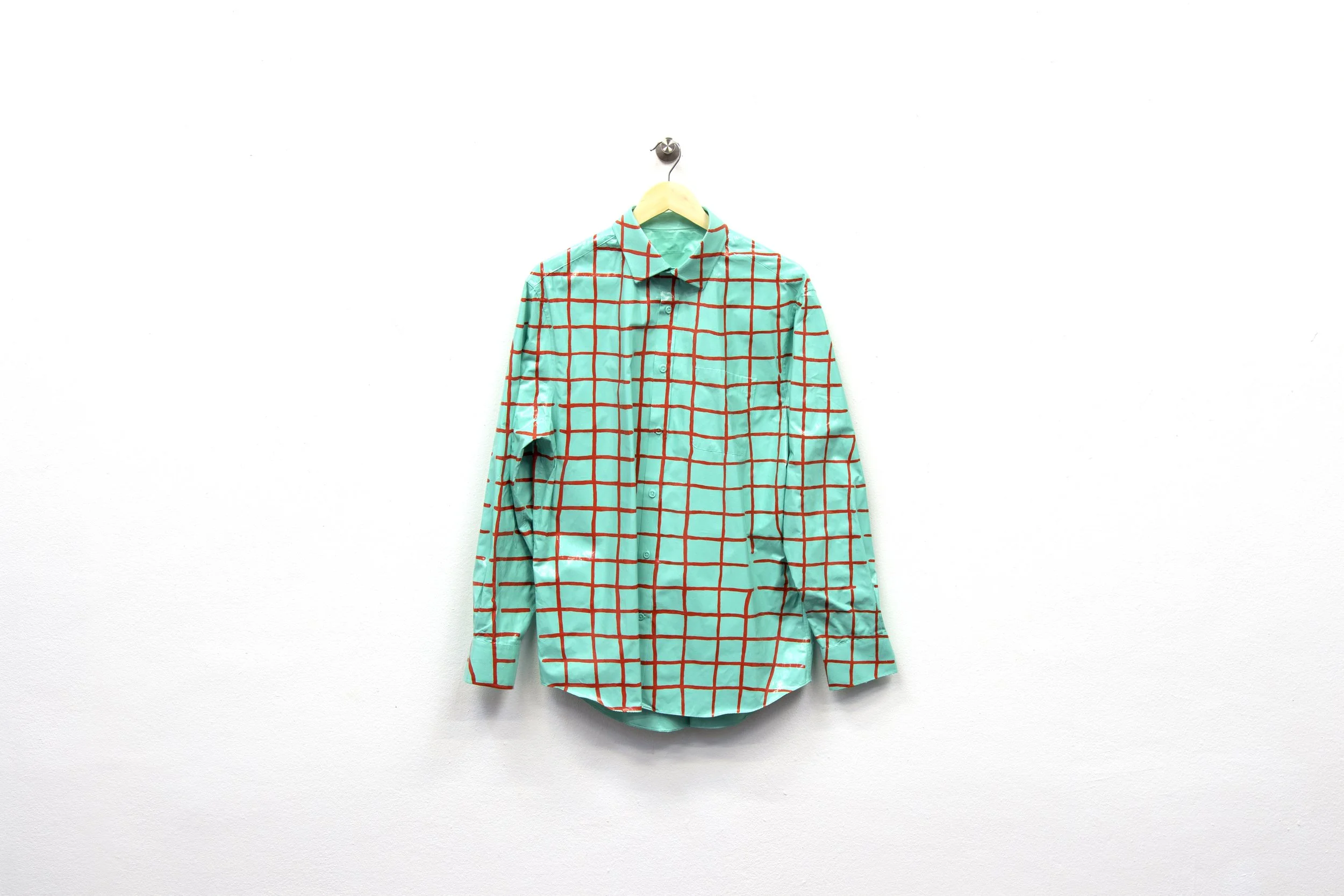 SHIRT 7 (2023) - enamel paint on cotton shirt - 86cm x 60cm x 10cm