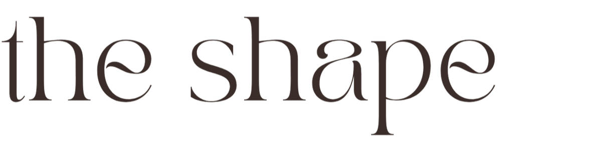 Text reading 'the shape' in black font on a white background.