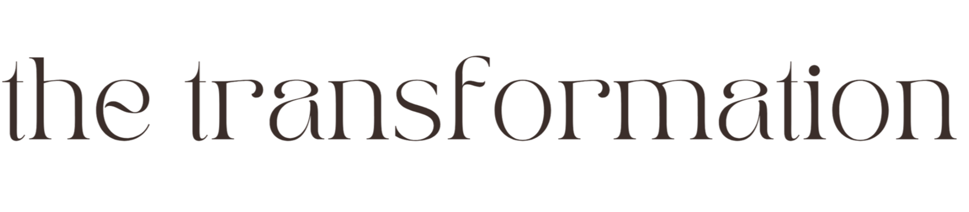 The word 'the transformation' in large, dark brown font on a plain background.