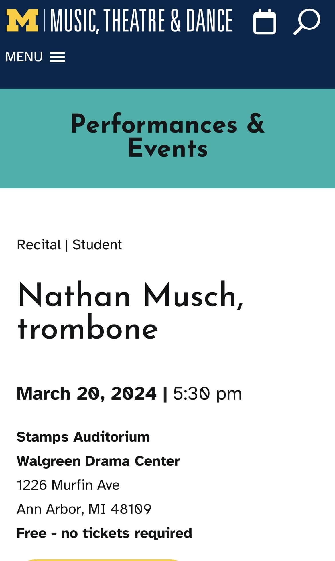 NASA Biennial reflection post coming soon, but for now, I can&rsquo;t quite express how thrilled I am to see one of my concert pieces performed at my Alma mater, the University of Michigan.

Trombonist and U-M DMA student Nathan Musch will be perform