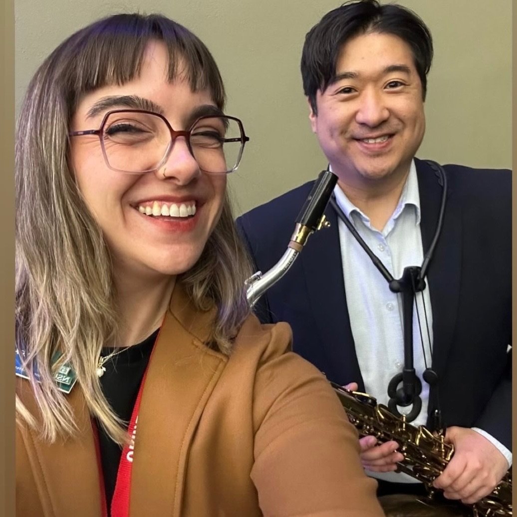 It was a whirland day at OkMEA yesterday. I started working the NSU Booth at OkMEA and then met Joe Barger and Muskogee High School Jazz I for our presentation. The presentation was fun and I heard an estimate that around 150 people were there. Then 