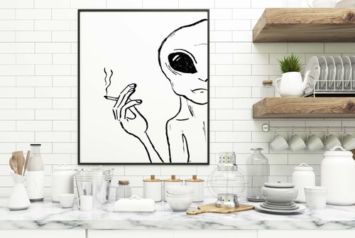 A.Lien by Kate Yarter - Smoking Alien Art Print