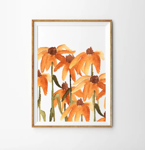 Coney Fields by Kate Yarter - Painted Watercolor Coneflowers Art Print
