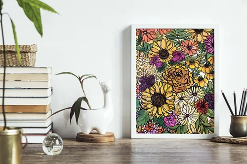 Garden Flowers by Kate Yarter - Painted Acrylic Flowers Art Print