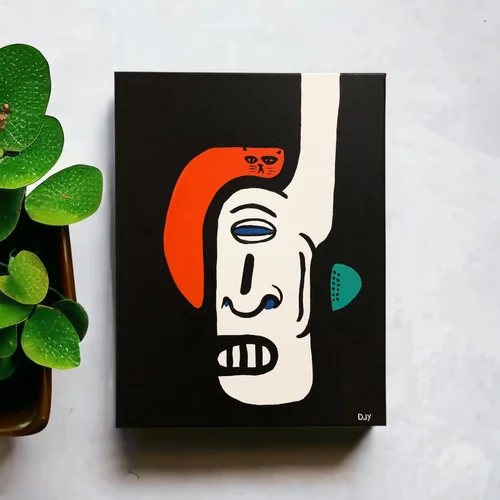 A Guy and His Cat by Dylan Yarter - 11x14” Acrylic on Canvas