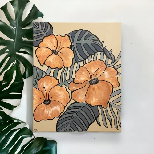 Hibiscus Blues by Kate Yarter - 16x20” Acrylic on Canvas