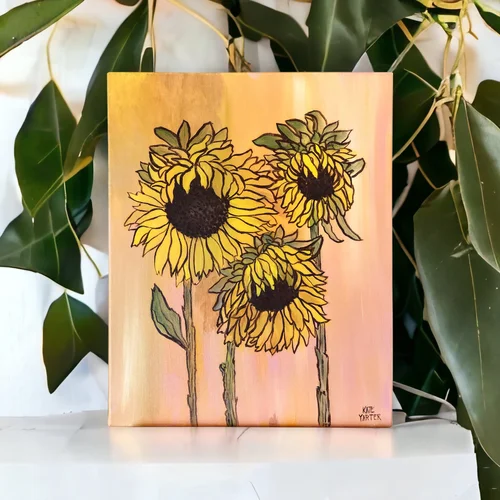 3 Sunflowers by Kate Yarter - 16x20” Acrylic on Canvas