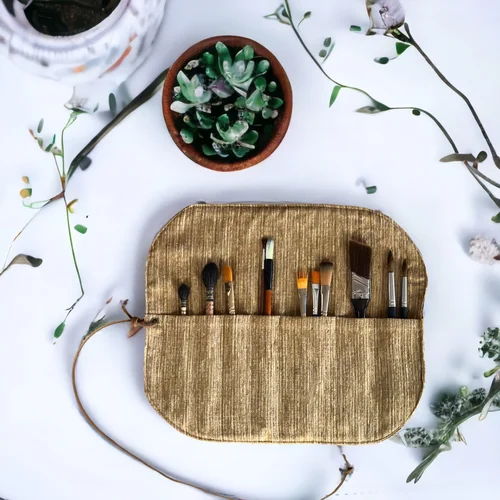 Handmade Artisan Roll - Fabric Organizer for Brushes and Tools