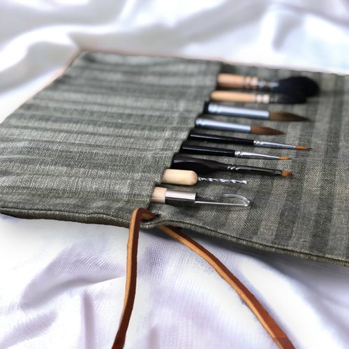Handmade Artisan Roll - Fabric Organizer for Brushes and Tools