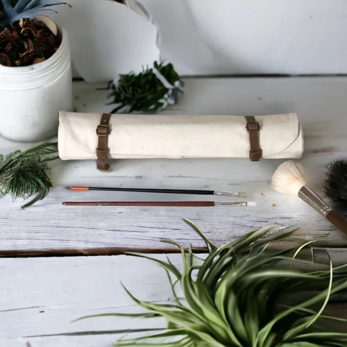 Handmade Artisan Roll - Fabric Organizer for Long Brushes and Tools