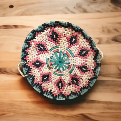 Vintage Handwoven Basket Tray from the Yucatan