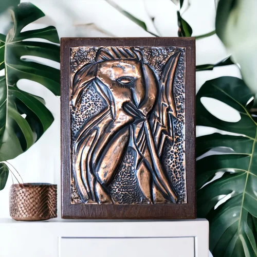 Vintage Tropical Bird Copper Relief