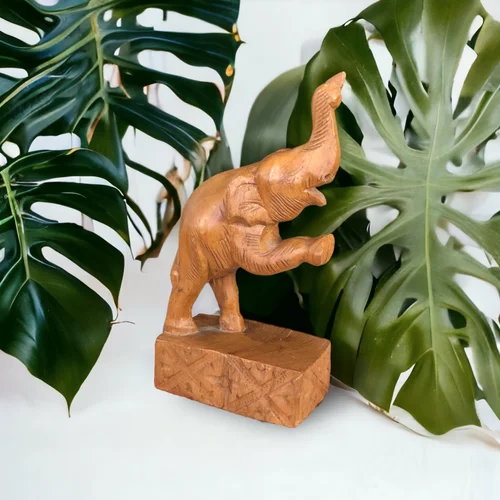 Vintage Hand Carved Wooden Elephant from India