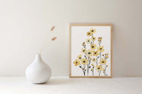 Fields of Yellow by Kate Yarter - Hand Painted Watercolor Flowers Art Print