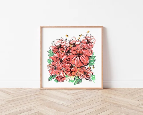 Buncha 'Biscus Art Print by Kate Yarter- Ink and Acrylic Hibiscus Flowers