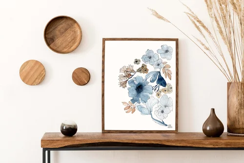 Botanical Blues Art Print by Kate Yarter- Hand Painted Watercolor Flowers