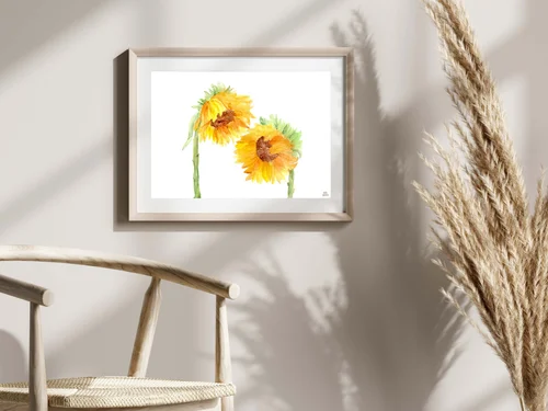 Sunflower Art Print by Kate Yarter - Hand Painted Watercolor Sunflowers