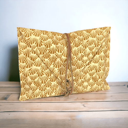 Handmade Envelope Pouch - Vintage Fabric and Leather