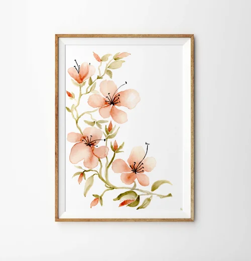 Tropical Vine Art Print by Kate Yarter- Watercolor Flowers Illustration