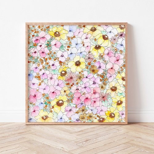 Happy Bouquet by Kate Yarter - 12x12” Watercolor Illustration