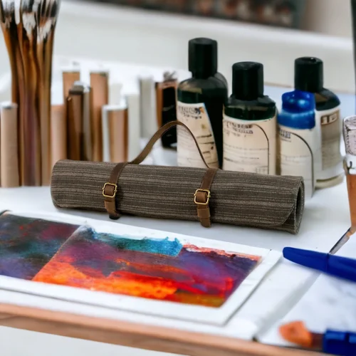Handmade Artisan Roll - Vintage Fabric Organizer for Brushes and Tools