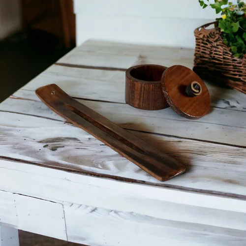 Handcrafted Wooden Incense Holder - Dark Walnut Stained