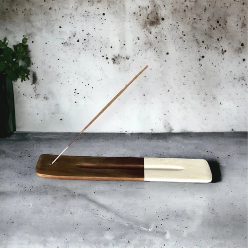 Handcrafted Wooden Incense Holder - Painted White and Stained