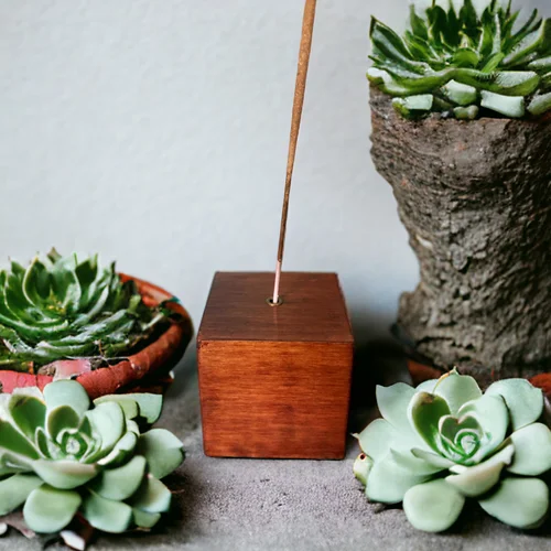 Handcrafted Wooden Cube Incense Holder - Gunstock + Walnut
