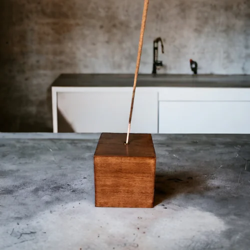 Handcrafted Wooden Cube Incense Holder - Dark Walnut