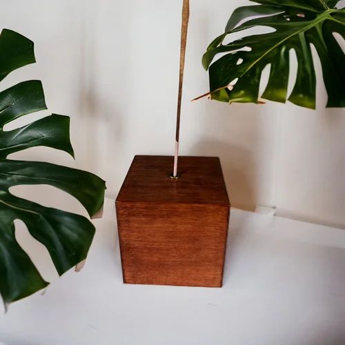 Handcrafted Wooden Cube Incense Holder - Gunstock + Walnut