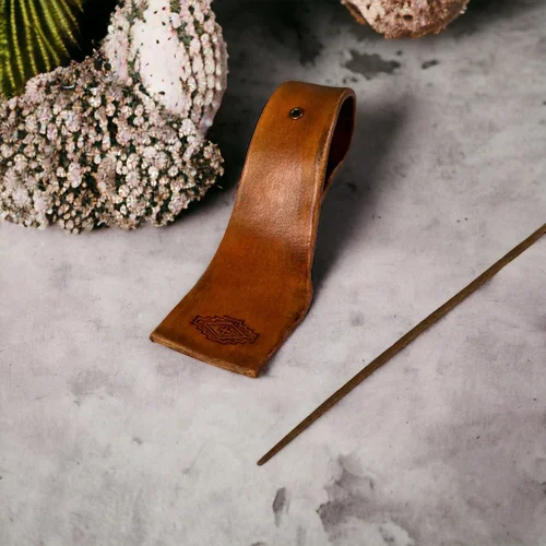 Handmade Leather Incense Holder with Southwestern Stamp Design