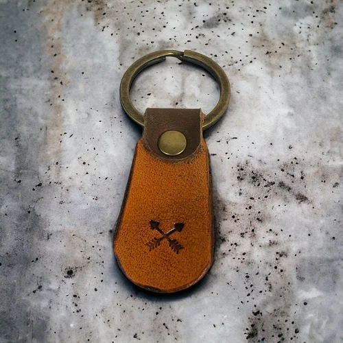 Handmade Leather Keychain with Arrow Stamp