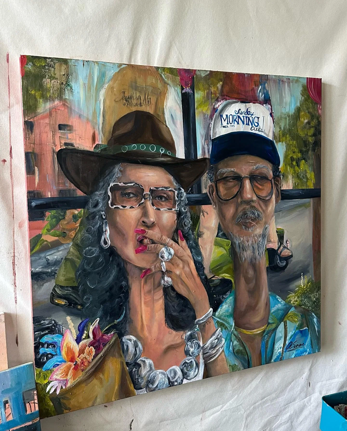 Some Rich Couple in Sav. 2025 . Oil on canvas . 36x36in

Peep the airmaxes tho. I think this summer collection I want to focus more on glass. I started to fall in love with stain glass designs and glass block.