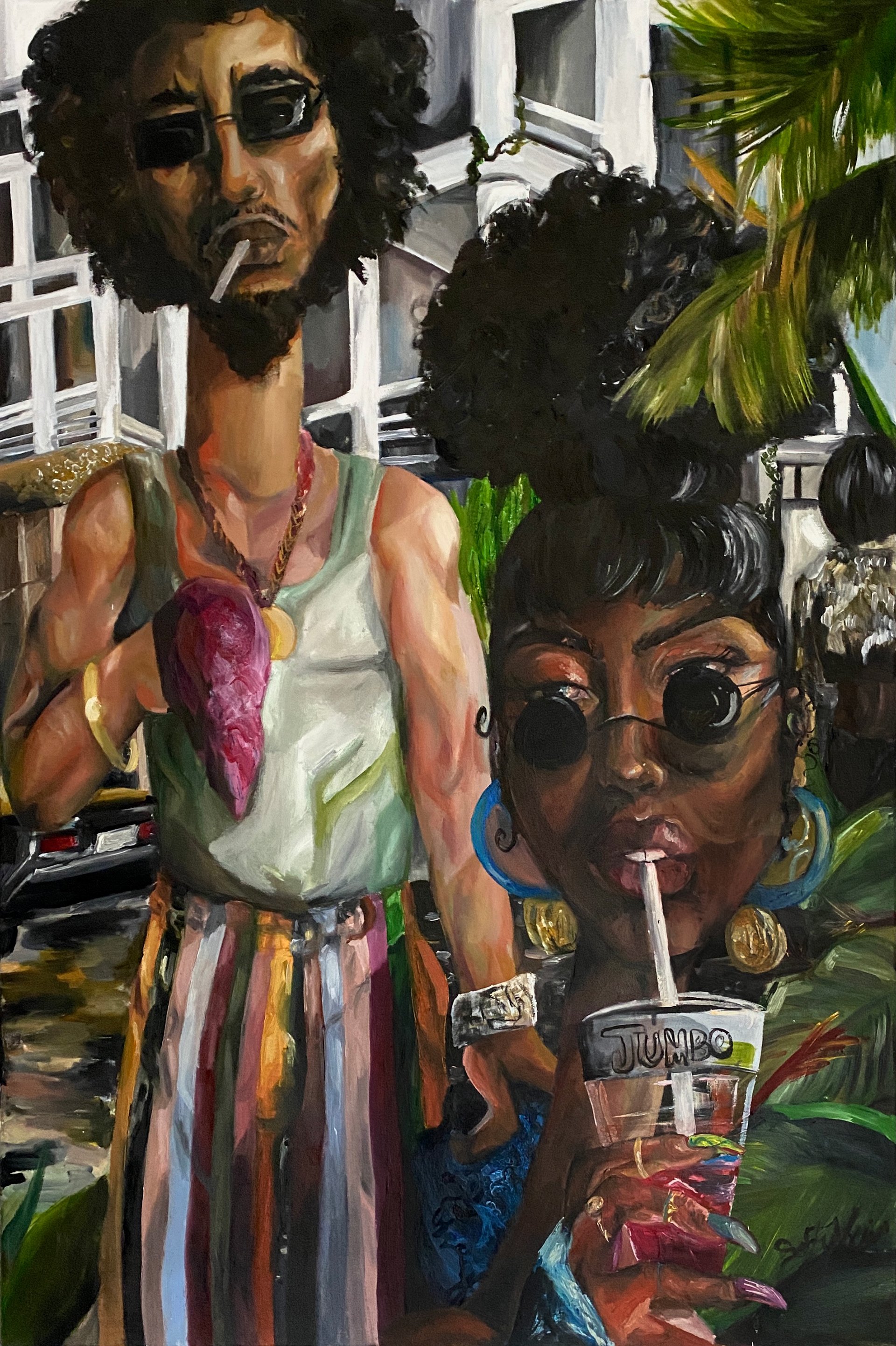 Come On Babe We Are Going For A Ride. Oil and Water Color. 24x36in. 2021 (SOLD)
