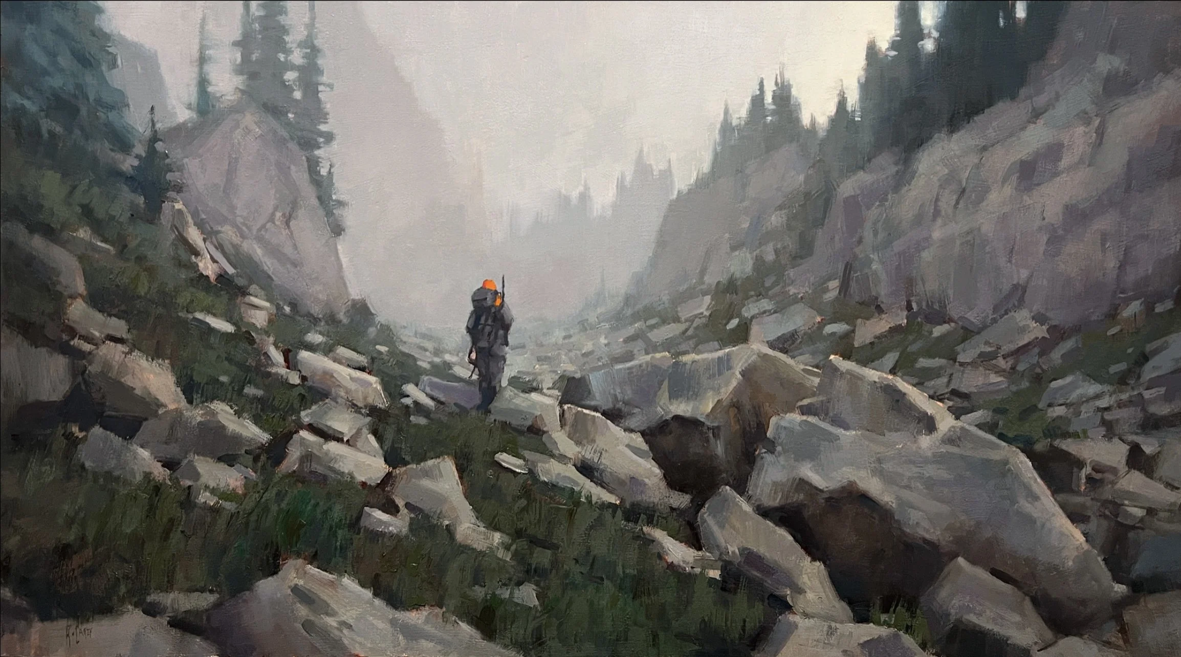 A Solo Pursuit 19x34 oil on panel, best in show winner of the Plein Air Washington artists Plein air to studio show 2024