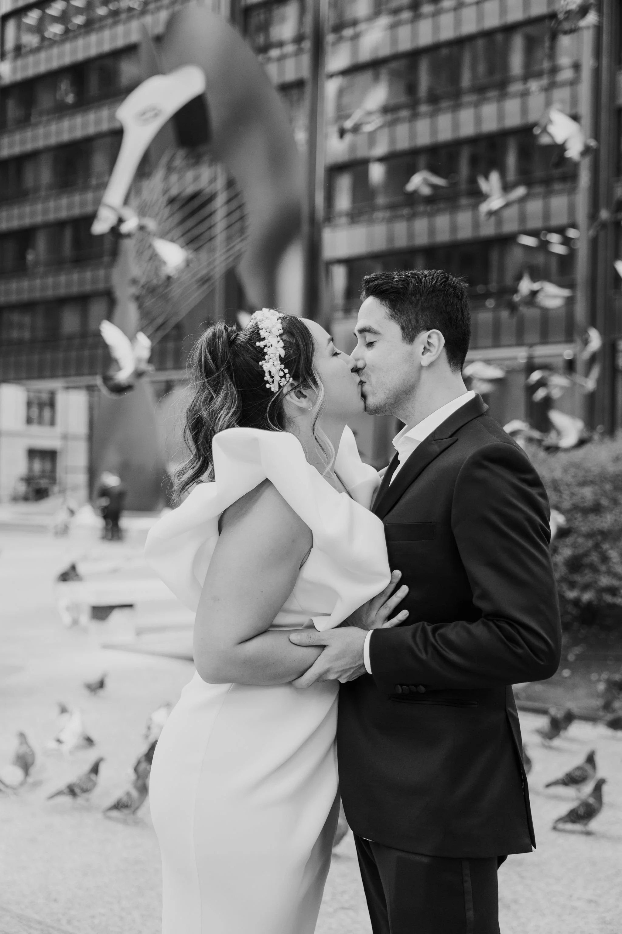 Black and White Downtown Engagement