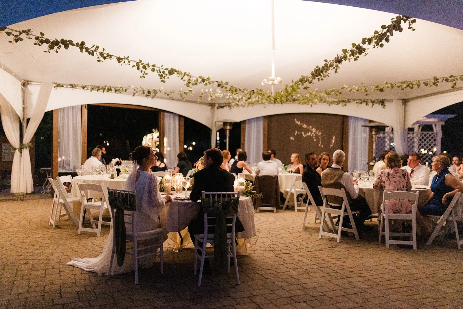 candlelit wedding reception dinner