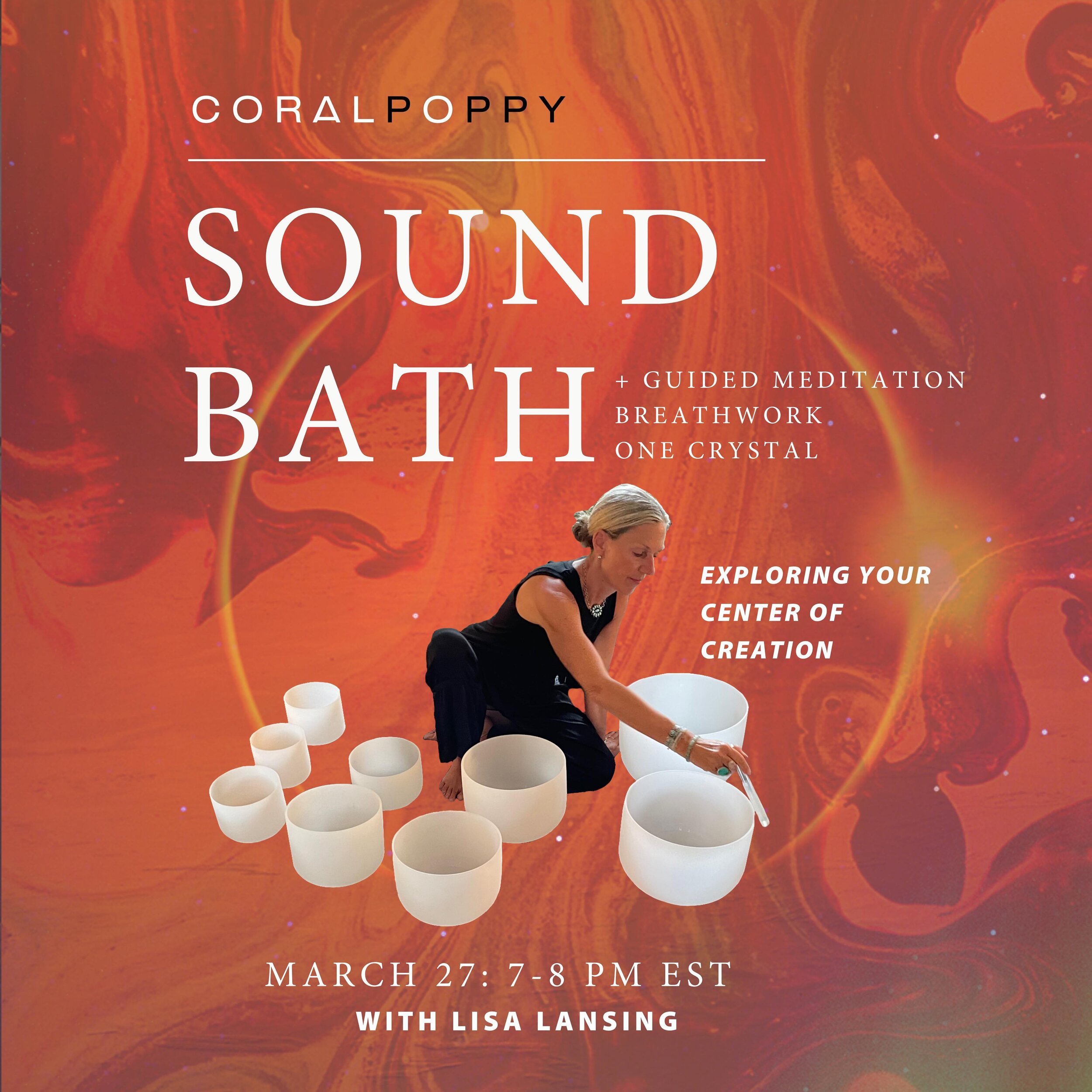 Coral Poppy&rsquo;s March Sound Bath 🧡

We will explore guided meditation, intention and sound to help you expand and deepen your experiences with frequency! 🔔

Each sound bath includes one crystal!

Each month will bring a completely different exp