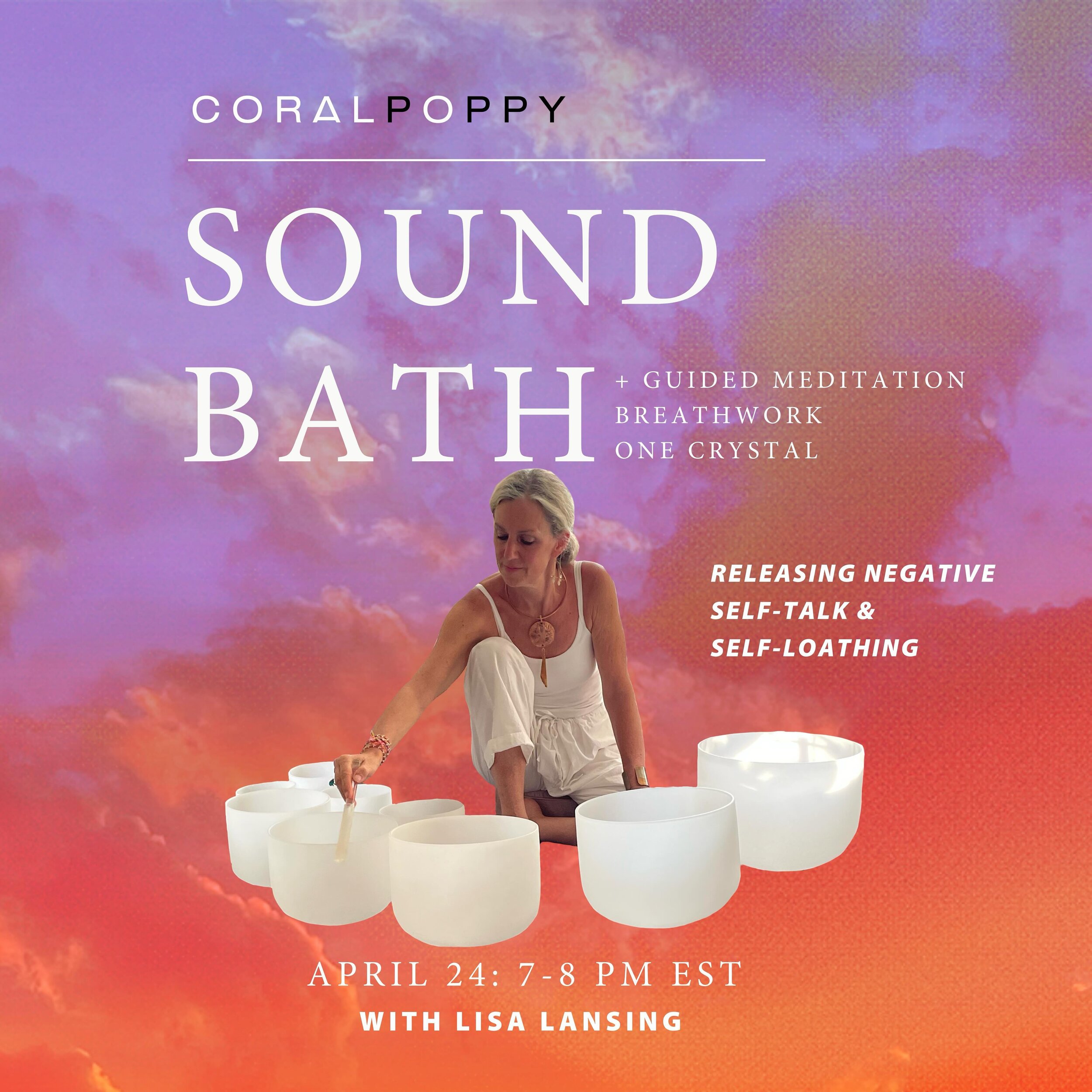 Coral Poppy&rsquo;s April Sound Bath 💛

Immerse yourself in a celestial symphony of healing vibrations during our transformative 1-hour Sound Bath Experience. Allow your body and mind to surrender to the gentle waves of sound as you embark on a jour