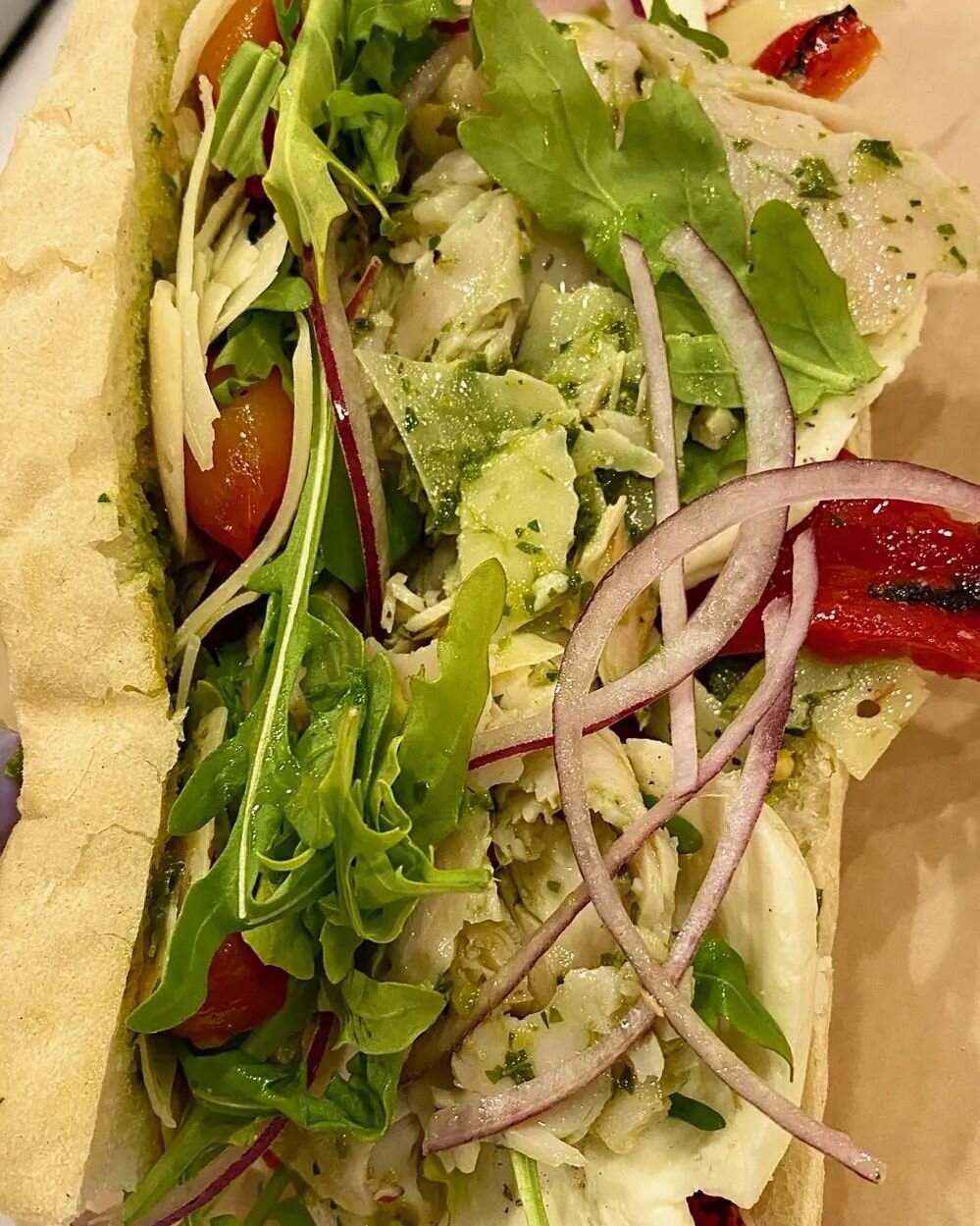 Keep checking in for rotating specials! This week we have Turkey Pesto! With mozzarella, red onion, roasted peppers, marinated tomatoes, and Arugula, served on baguette! #rvaeats #rvalunch #rvadowntown