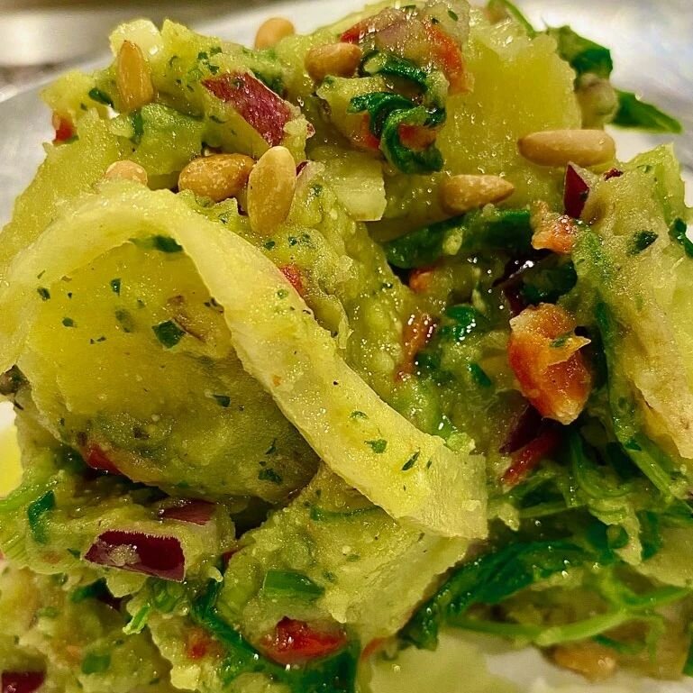 Pesto potato salad with shaved fennel, arugula, and roasted red peppers! 
#rvafood  #rvacoffee #rvalunch