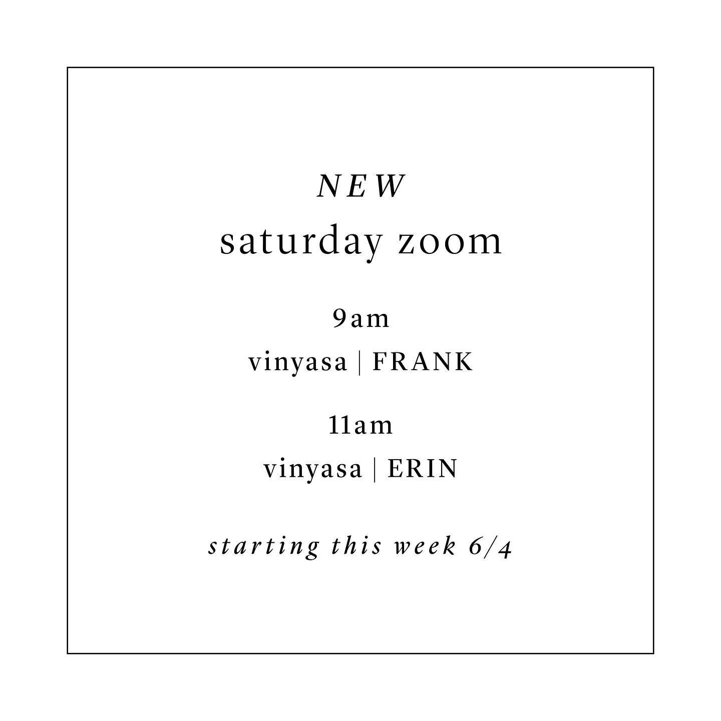 frank is back! on zoom, saturday mornings at 9am. and you can still catch the wonderful erin at 11am (good for later risers). starts tomorrow. ☕️