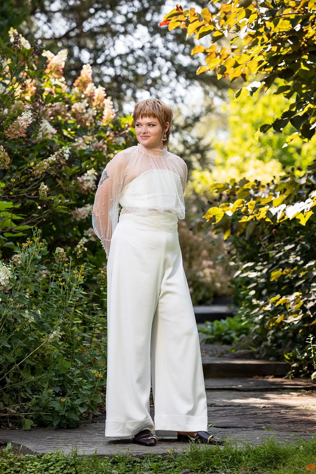 Jumpsuit with sheer sleeves